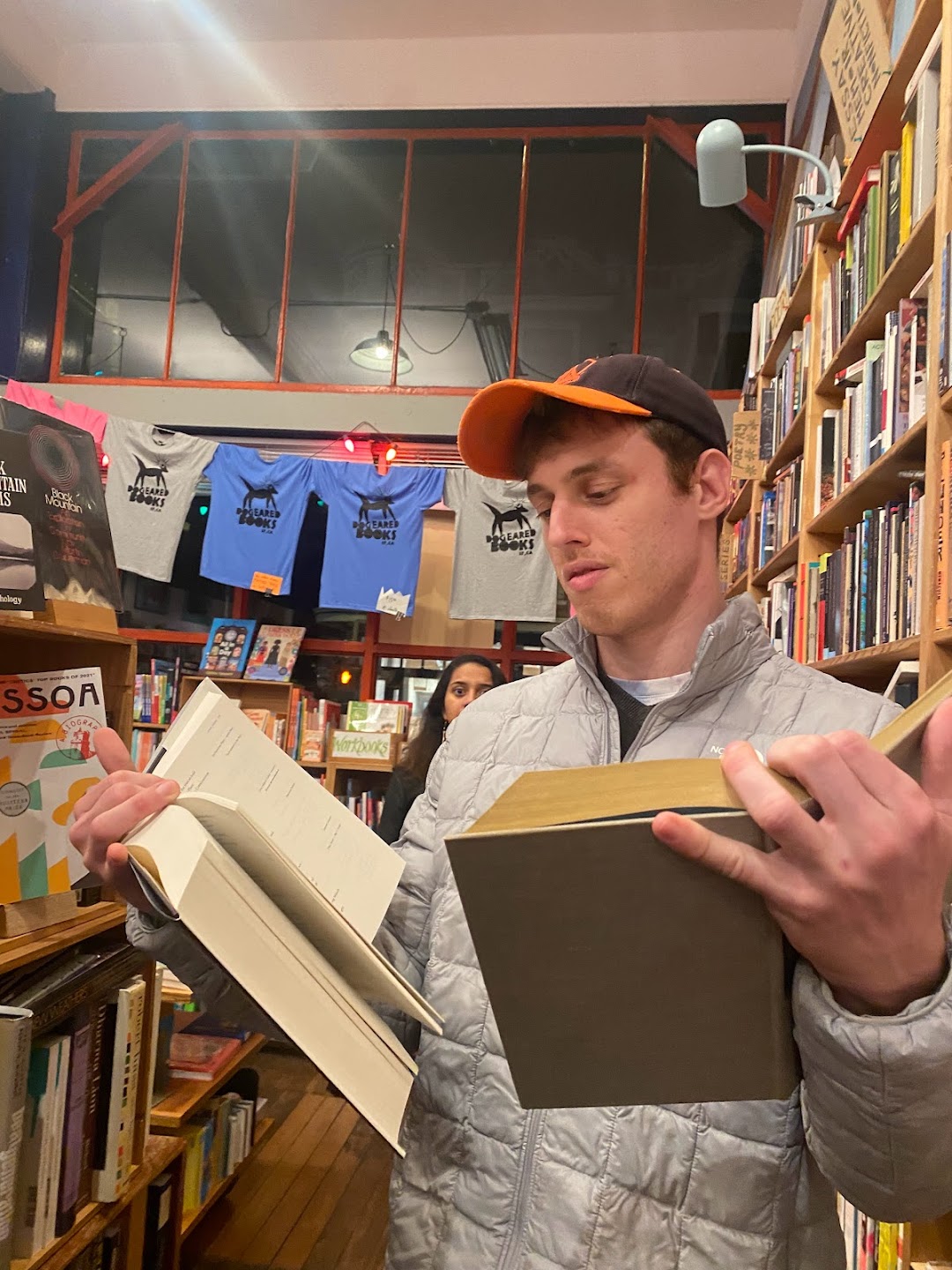 Browsing books at a bookstore